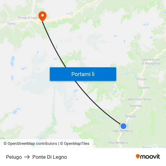 Pelugo to Ponte Di Legno map