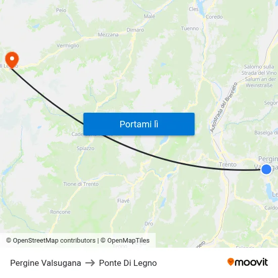 Pergine Valsugana to Ponte Di Legno map