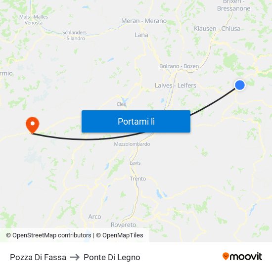 Pozza Di Fassa to Ponte Di Legno map