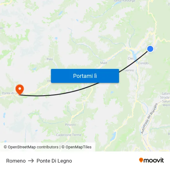 Romeno to Ponte Di Legno map