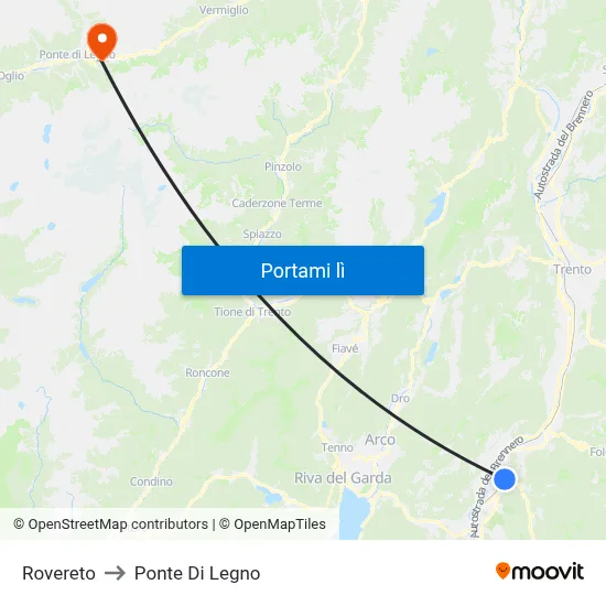 Rovereto to Ponte Di Legno map