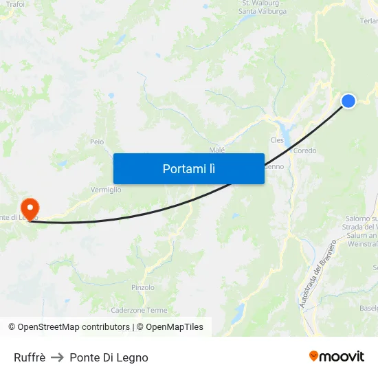 Ruffrè to Ponte Di Legno map
