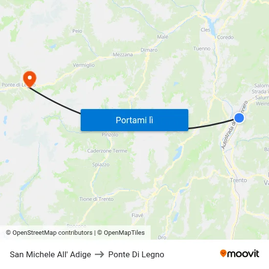 San Michele All' Adige to Ponte Di Legno map