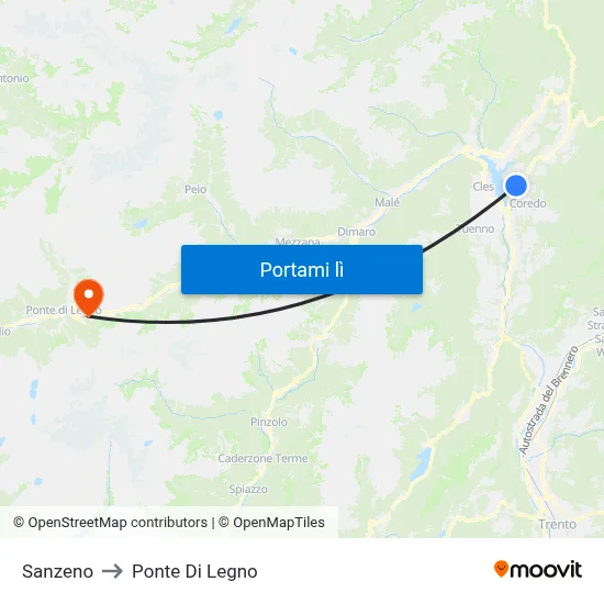 Sanzeno to Ponte Di Legno map