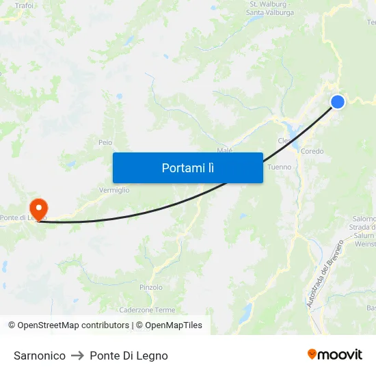 Sarnonico to Ponte Di Legno map