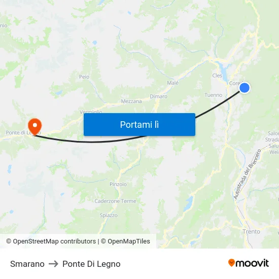Smarano to Ponte Di Legno map