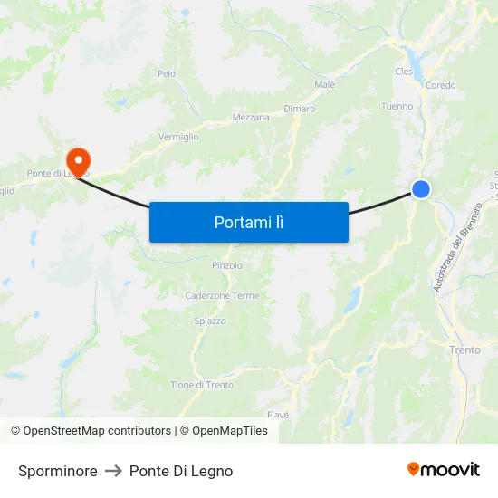 Sporminore to Ponte Di Legno map