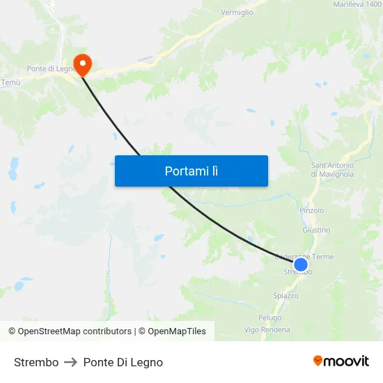 Strembo to Ponte Di Legno map