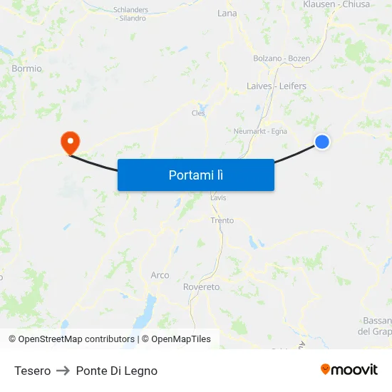 Tesero to Ponte Di Legno map