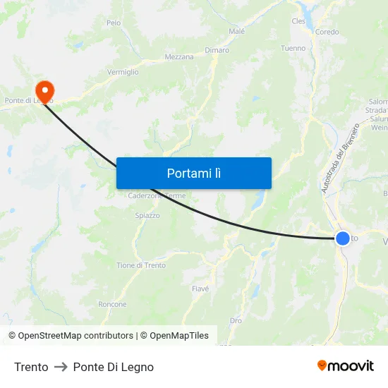 Trento to Ponte Di Legno map