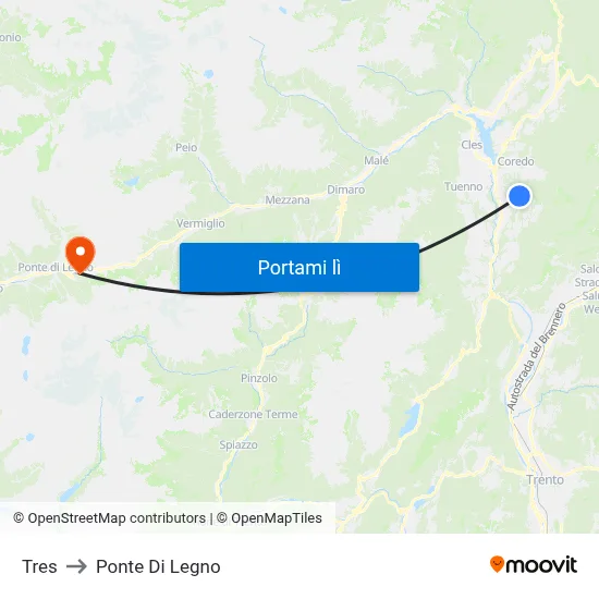 Tres to Ponte Di Legno map