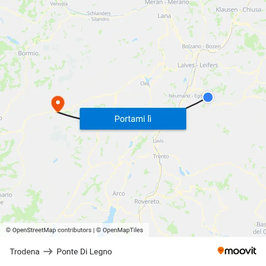 Trodena to Ponte Di Legno map