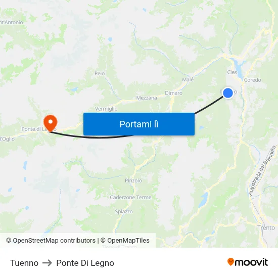 Tuenno to Ponte Di Legno map
