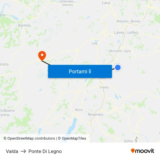 Valda to Ponte Di Legno map