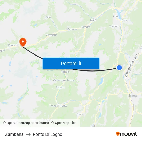Zambana to Ponte Di Legno map
