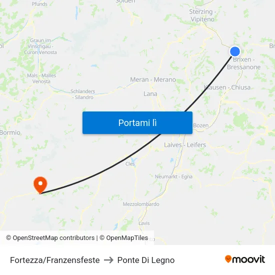 Fortezza/Franzensfeste to Ponte Di Legno map