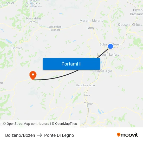 Bolzano/Bozen to Ponte Di Legno map