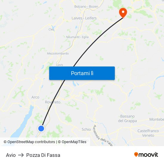 Avio to Pozza Di Fassa map