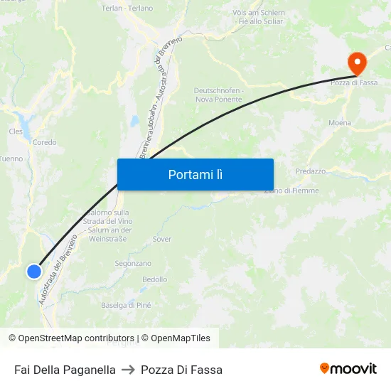 Fai Della Paganella to Pozza Di Fassa map