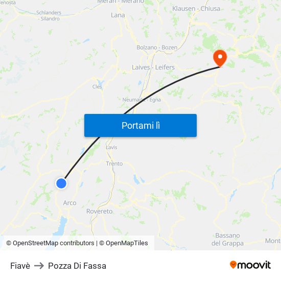 Fiavè to Pozza Di Fassa map