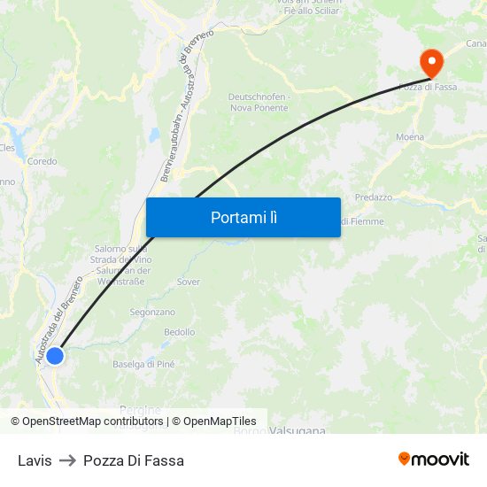 Lavis to Pozza Di Fassa map