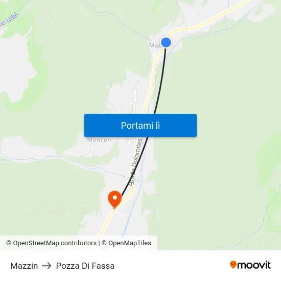 Mazzin to Pozza Di Fassa map