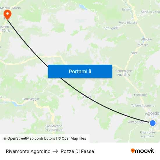 Rivamonte Agordino to Pozza Di Fassa map