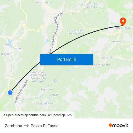 Zambana to Pozza Di Fassa map