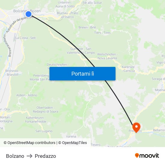 Bolzano to Predazzo map