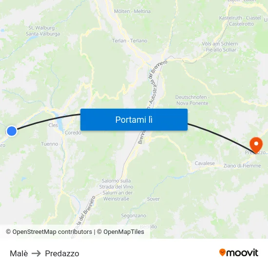 Malè to Predazzo map