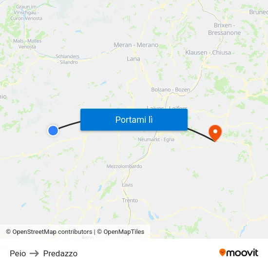Peio to Predazzo map
