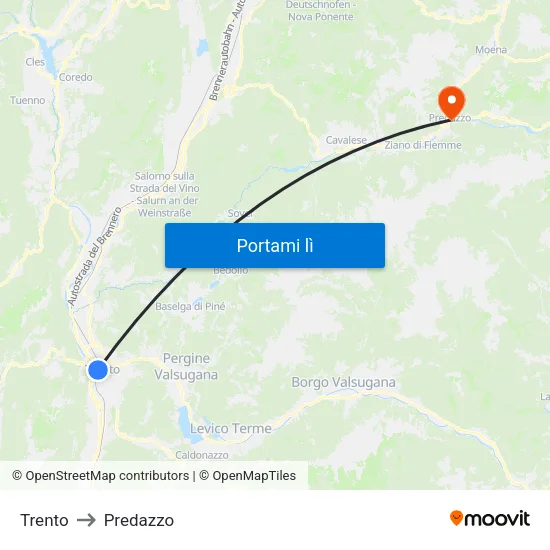 Trento to Predazzo map