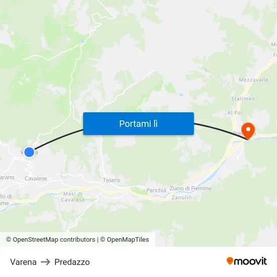 Varena to Predazzo map