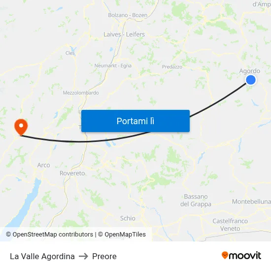 La Valle Agordina to Preore map