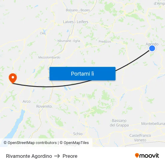 Rivamonte Agordino to Preore map