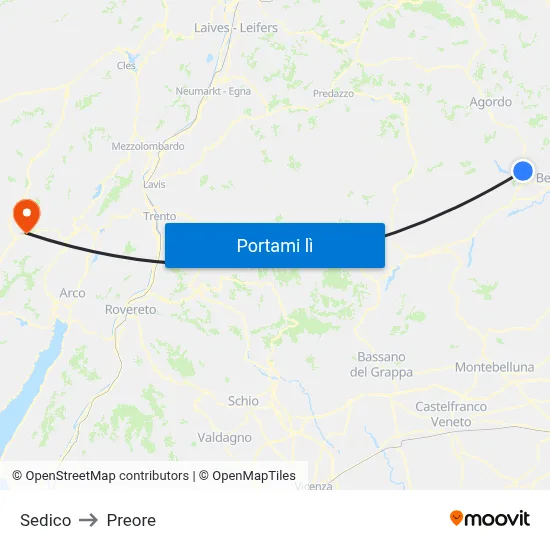Sedico to Preore map