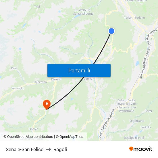 Senale-San Felice to Ragoli map