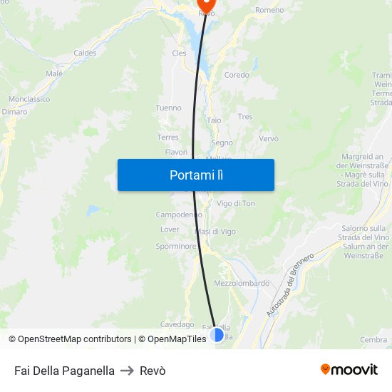 Fai Della Paganella to Revò map