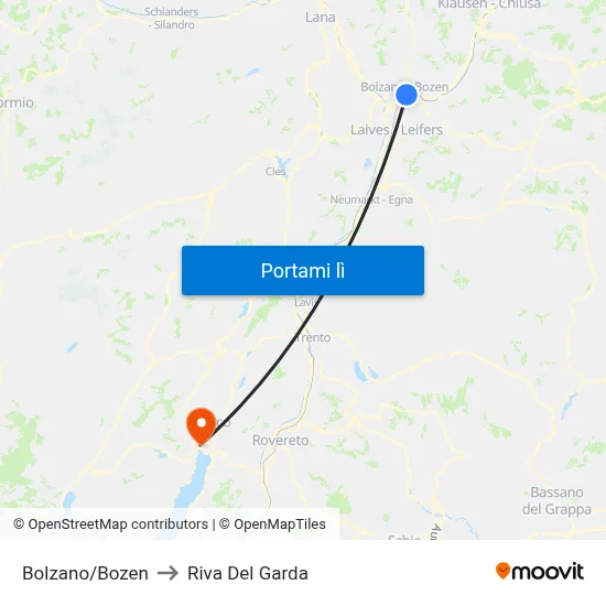 Bolzano/Bozen to Riva Del Garda map