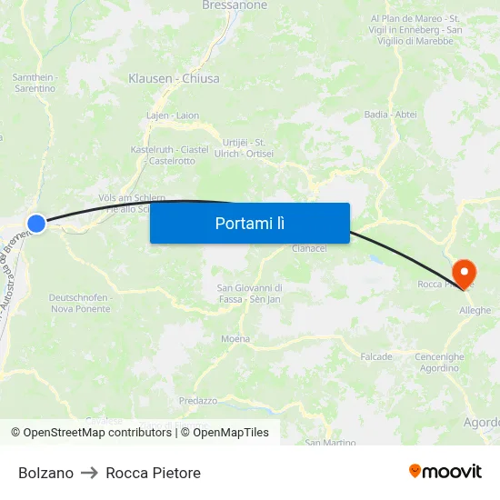 Bolzano to Rocca Pietore map