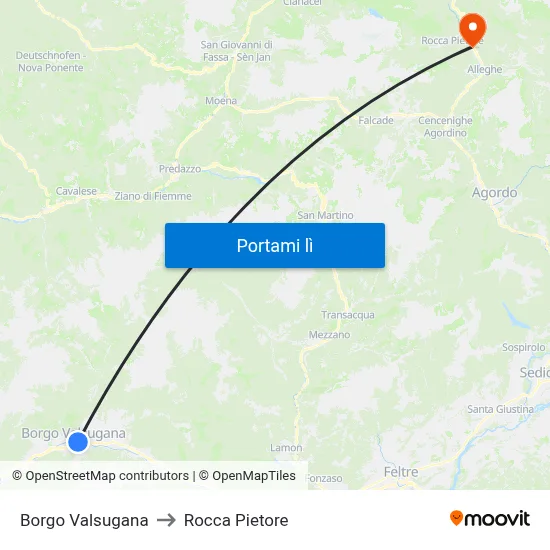 Borgo Valsugana to Rocca Pietore map