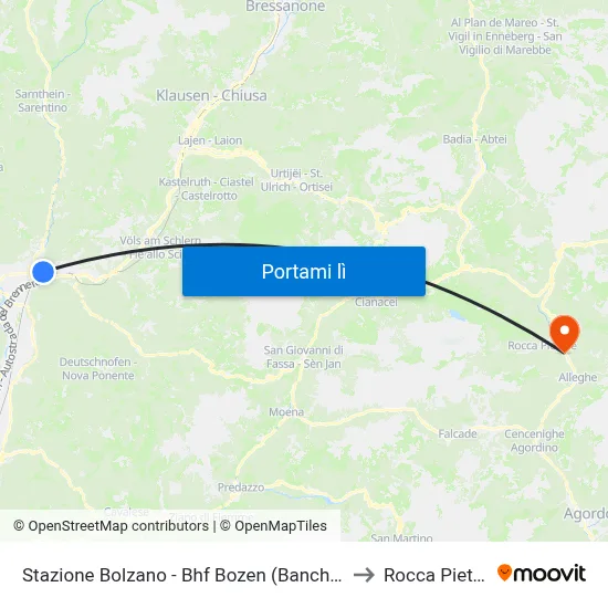 Stazione Bolzano - Bhf Bozen (Banchina C) to Rocca Pietore map