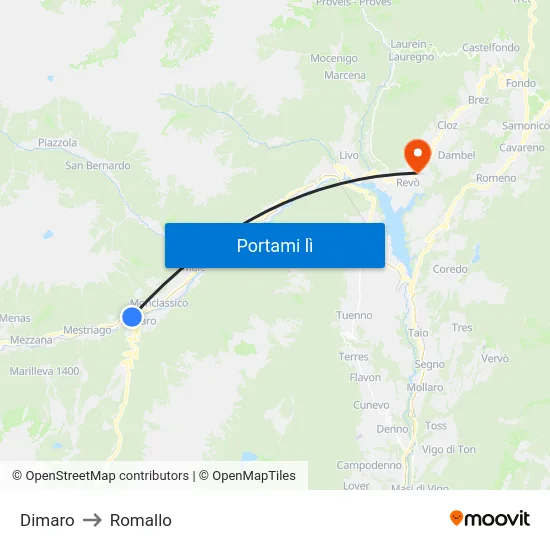 Dimaro to Romallo map