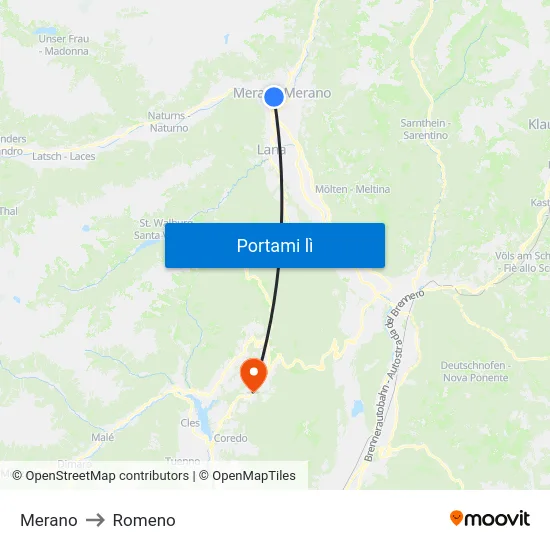 Merano to Romeno map