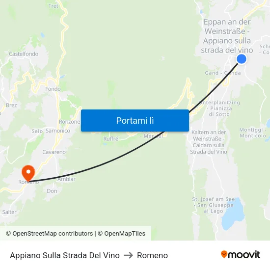 Appiano Sulla Strada Del Vino to Romeno map