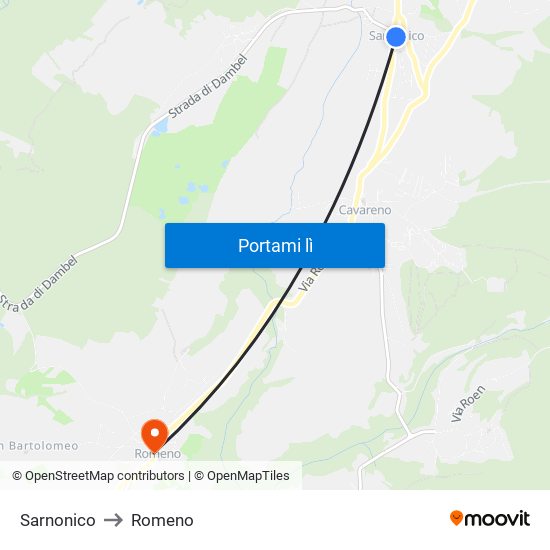 Sarnonico to Romeno map