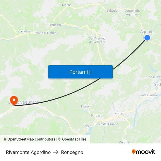 Rivamonte Agordino to Roncegno map