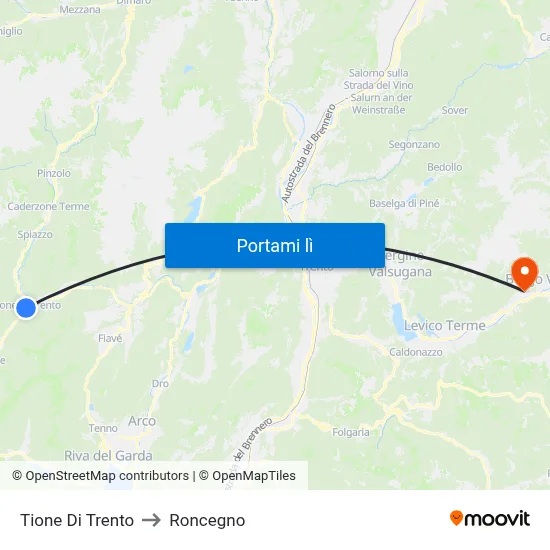 Tione Di Trento to Roncegno map