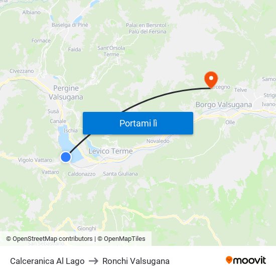 Calceranica Al Lago to Ronchi Valsugana map