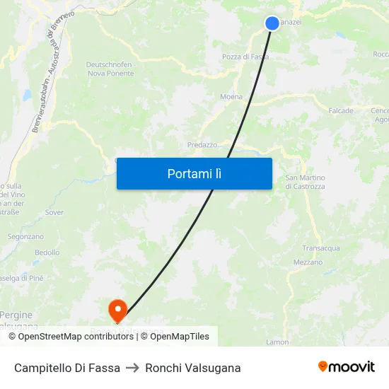 Campitello Di Fassa to Ronchi Valsugana map